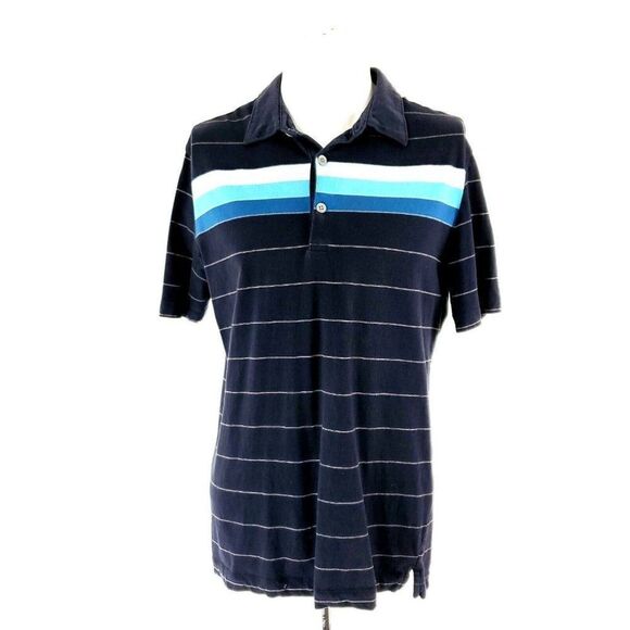 Banana Republic Cotton‎ Polo Large Blue Teal Striped - Picture 2 of 7